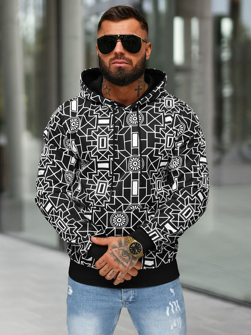 Juodas vyriškas džemperis su gobtuvu OZONEE JS/8B1236/3