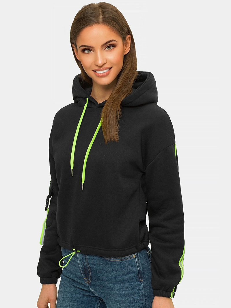 Juodas moteriškas džemperis su gobtuvu OZONEE JS/B26031