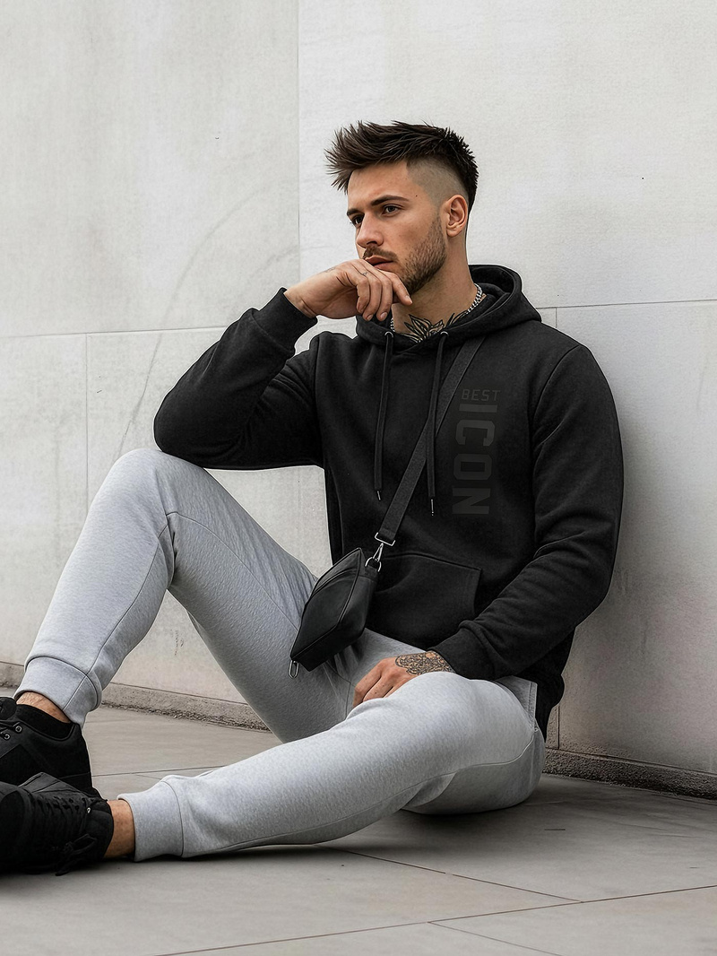 Juoda vyriškas džemperis su gobtuvu OZONEE JS/8B1973/3