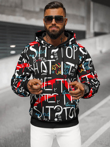 Juodas vyriškas džemperis su gobtuvu OZONEE JS/8B1233/3