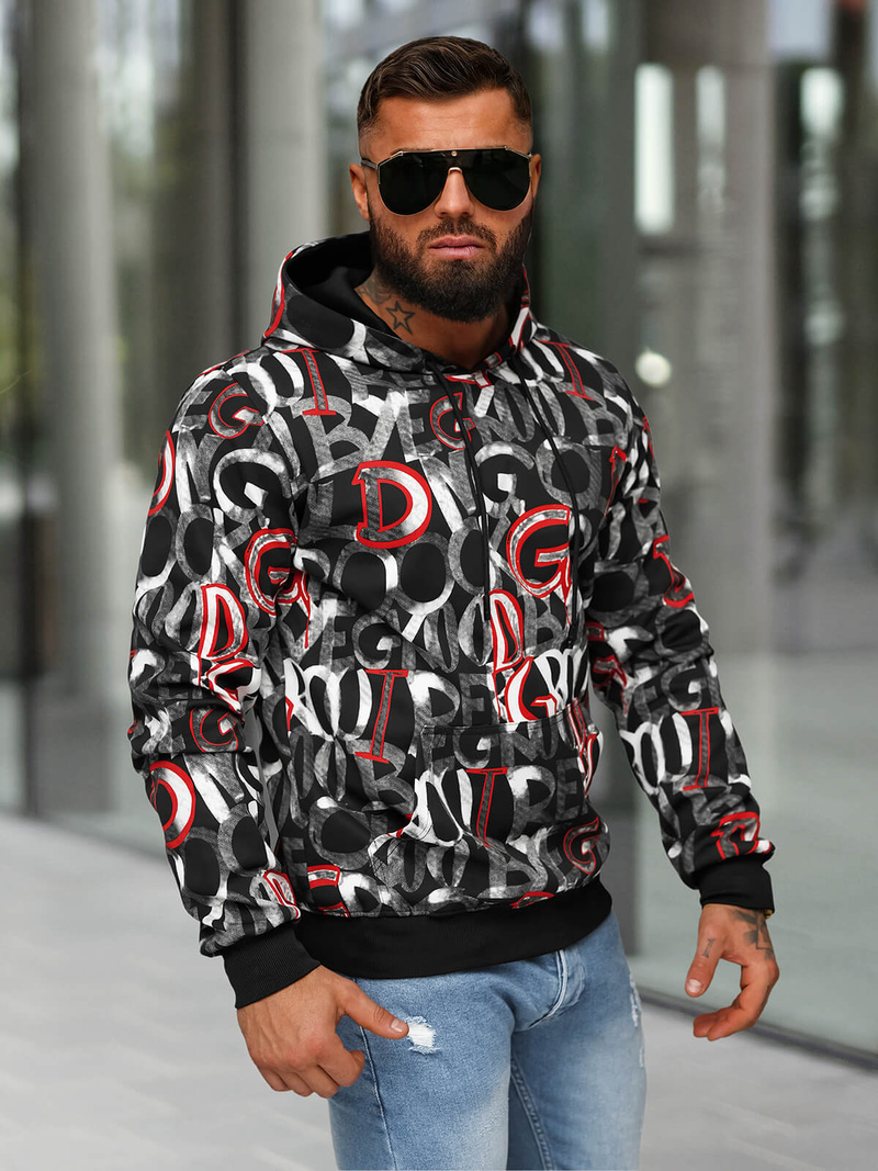 Juodas vyriškas džemperis su gobtuvu OZONEE JS/8B1237/3