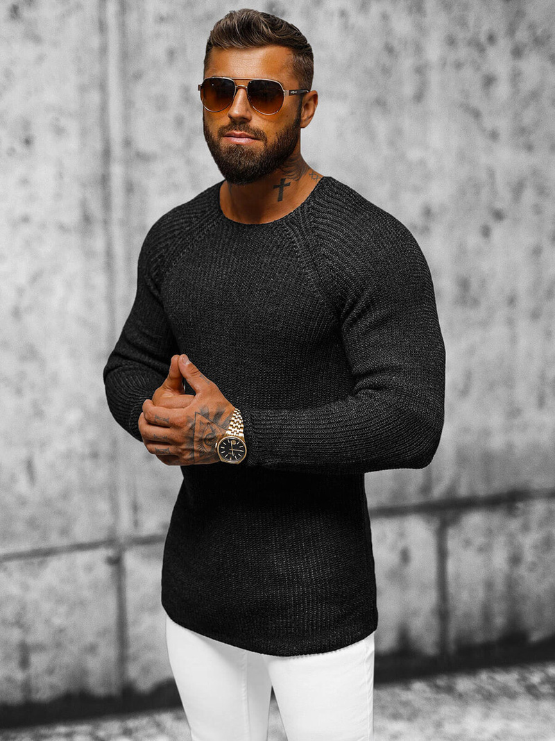 Juodas vyriškas megztinis OZONEE L/2492