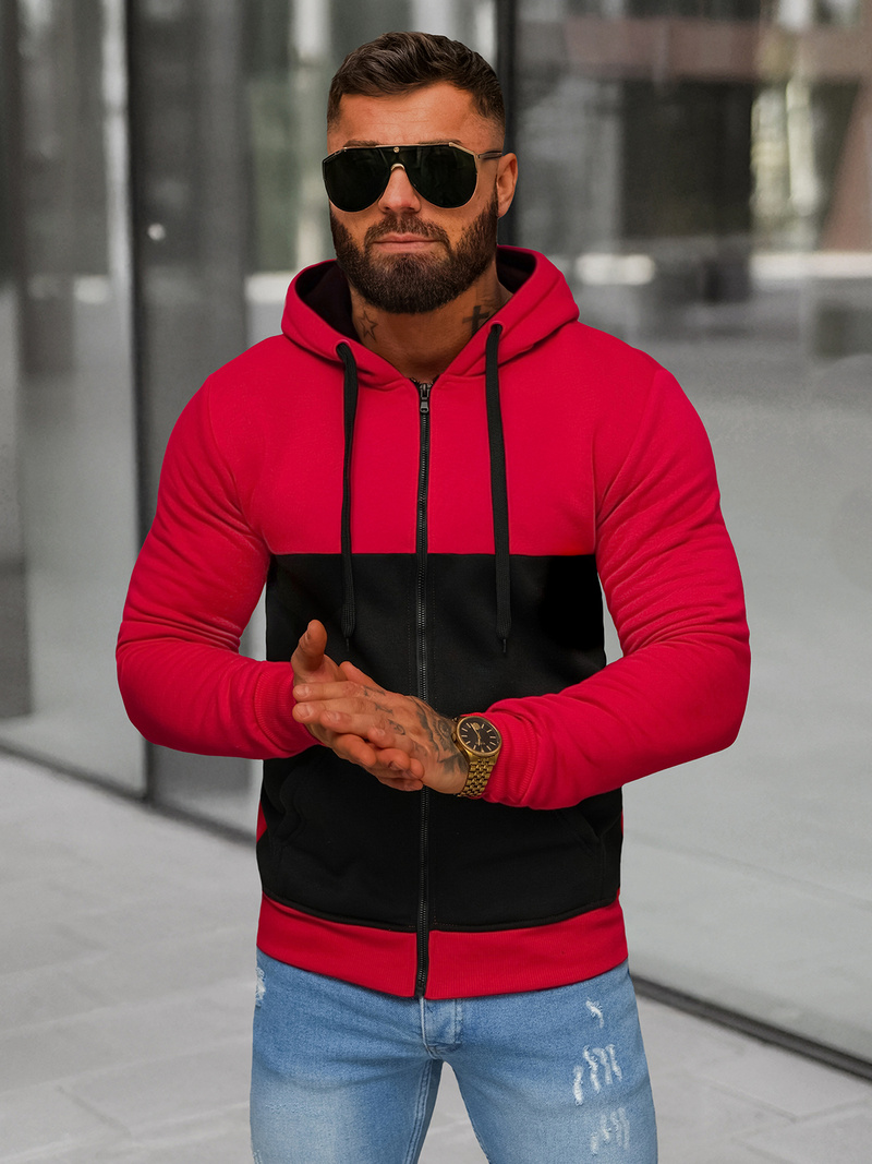 Raudona vyriškas džemperis su gobtuvu OZONEE JS/8B1336/18