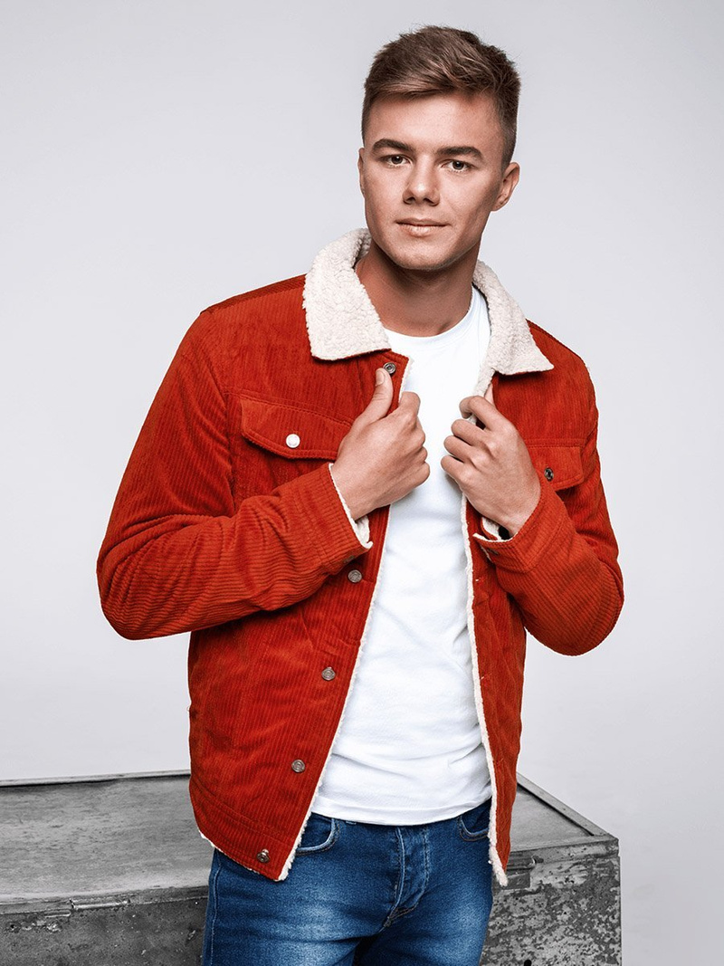 Oranžinė vyriška džinso striukė OZONEE JB/JP1179/3Z