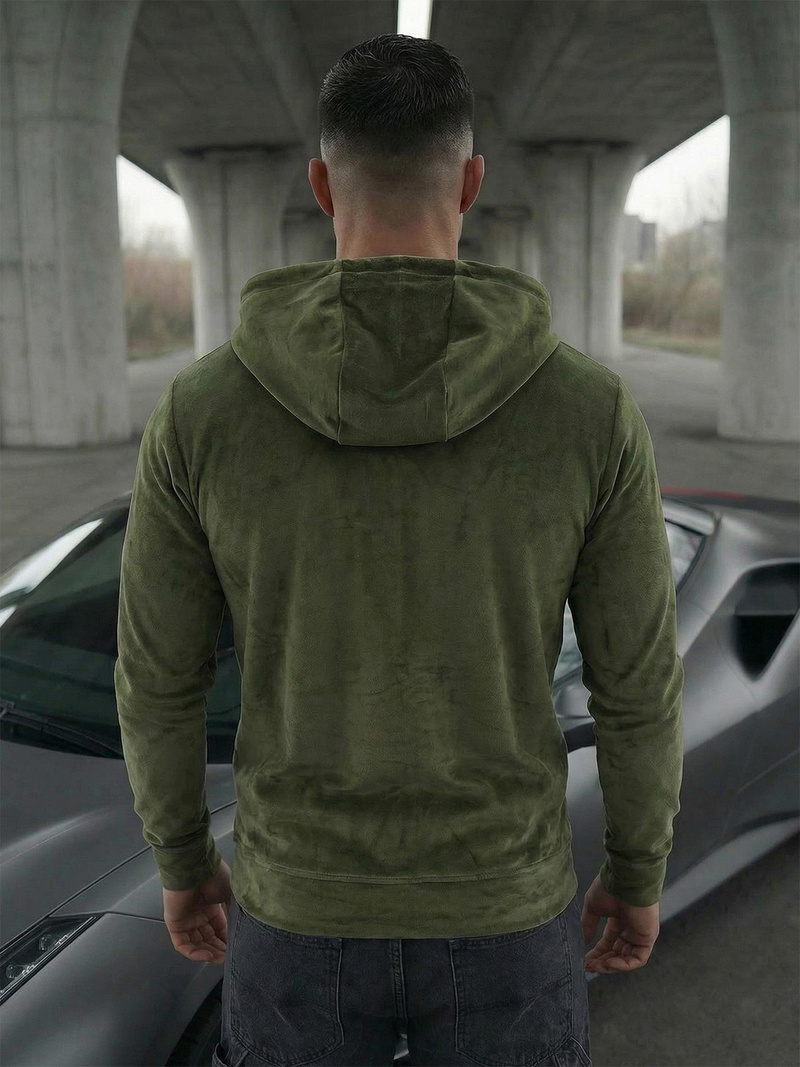 Rusvai žalsva vyriškas veliūrinis džemperis su gobtuvu OZONEE JS/8B1168/29Z