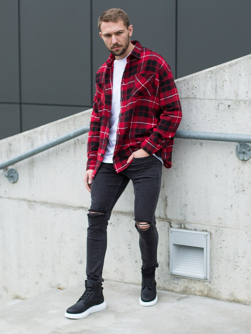 Raudonai vyriški marškiniai striukė OZONEE O/DR2020