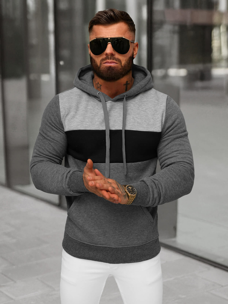 Grafitinis vyriškas džemperis su gobtuvu OZONEE JS/8B1312/5