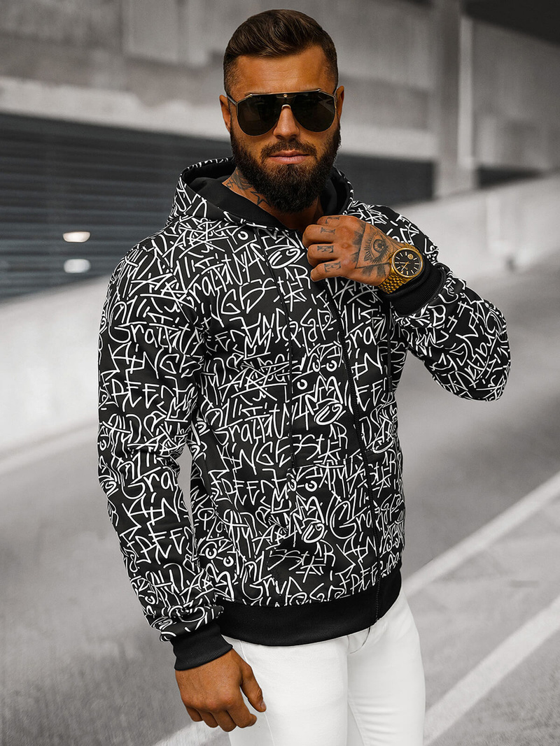 Juodas vyriškas džemperis su gobtuvu OZONEE JS/8B1183/3