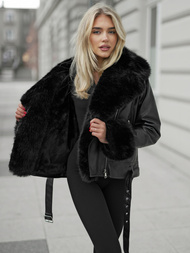 Juoda moteriška odinė striukė OZONEE JS/61M8507/392AZ