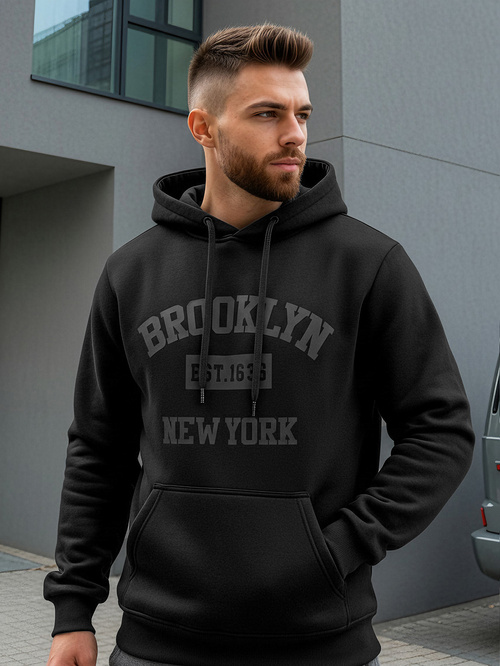 Juoda vyriškas džemperis su gobtuvu OZONEE JS/8B1969/3