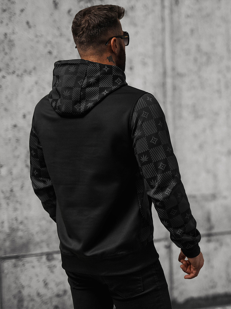 Juodas vyriškas džemperis su gobtuvu OZONEE O/B265