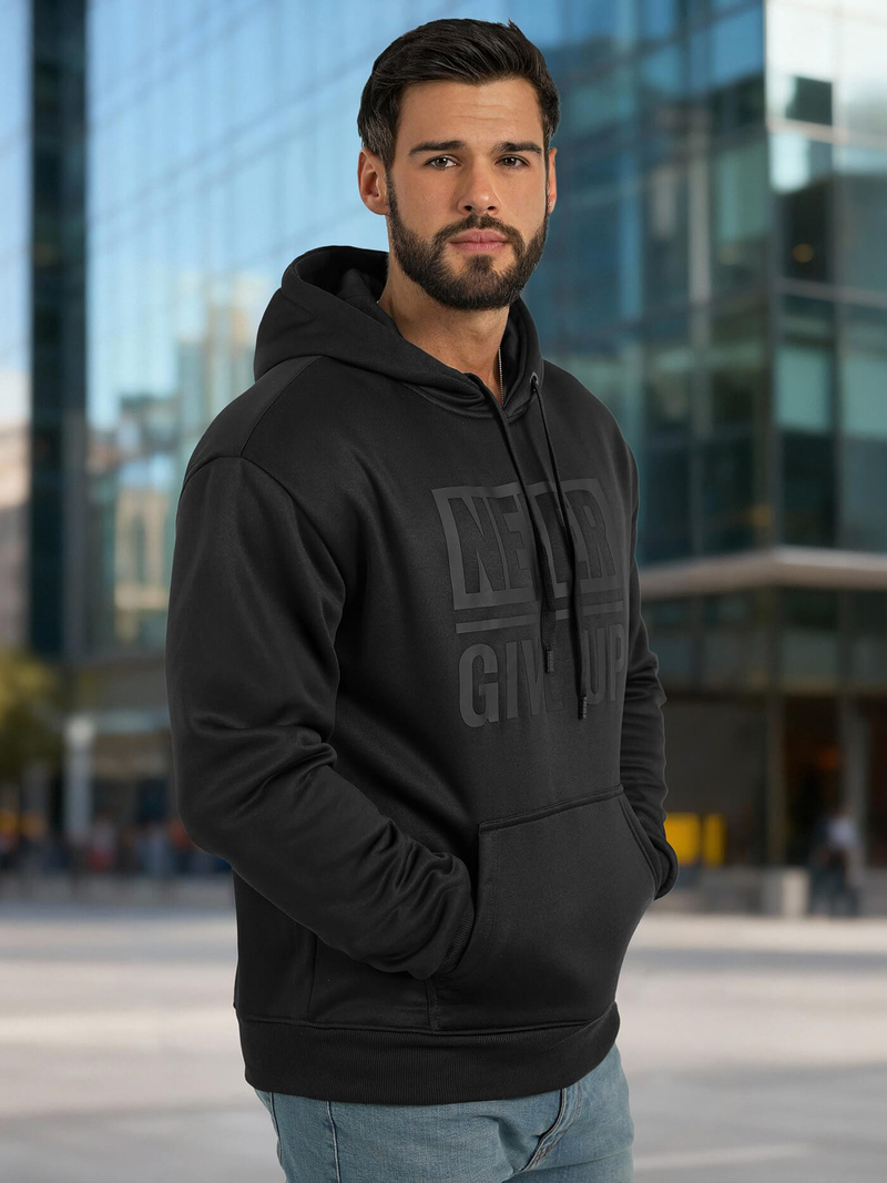 Juoda vyriškas džemperis su gobtuvu OZONEE JS/8B1983/3