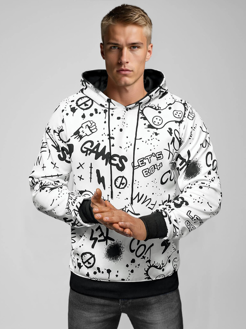 Baltas vyriškas džemperis su gobtuvu OZONEE JS/8B1227/1Z