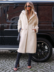 Smėlinis moteriška žieminė striukė iš kailio OZONEE JS/11Z8250