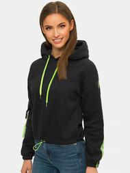 Juodas moteriškas džemperis su gobtuvu OZONEE JS/B26031