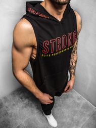 Juodi vyriški marškinėliai su gobtuvu OZONEE MAD/2992Z