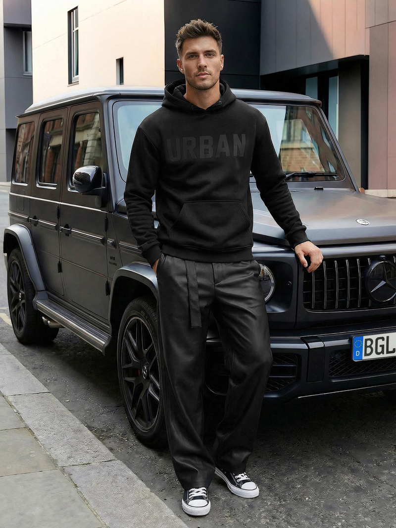 Juoda vyriškas džemperis su gobtuvu OZONEE JS/8B1990/3