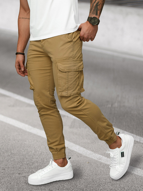 Smėliniai vyriškos chino jogger stiliaus kelnės OZONEE NB/MP0202KZ