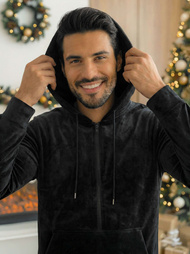 Juodas vyriškas veliūrinis sportinis kostiumas OZONEE JS/8C1169/3Z