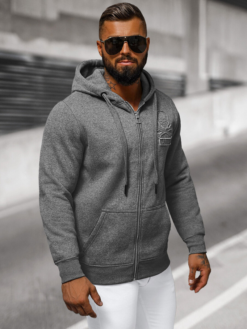 Grafitinis vyriškas džemperis su gobtuvu OZONEE NB/MF2003