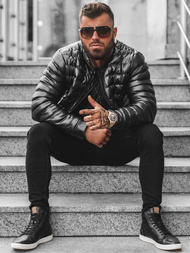 Juoda vyriška odinė striukė OZONEE O/M796