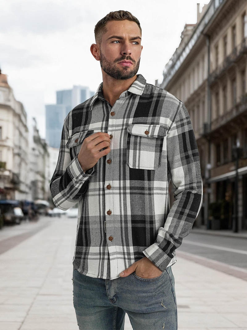 Juodai-balti vyriški marškiniai OZONEE NB/MC728N/3