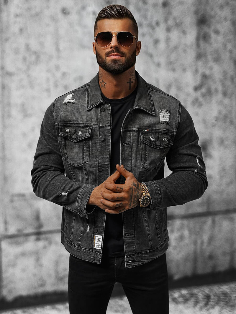 Juodi vyriška džinso striukė OZONEE NB/MJ515N