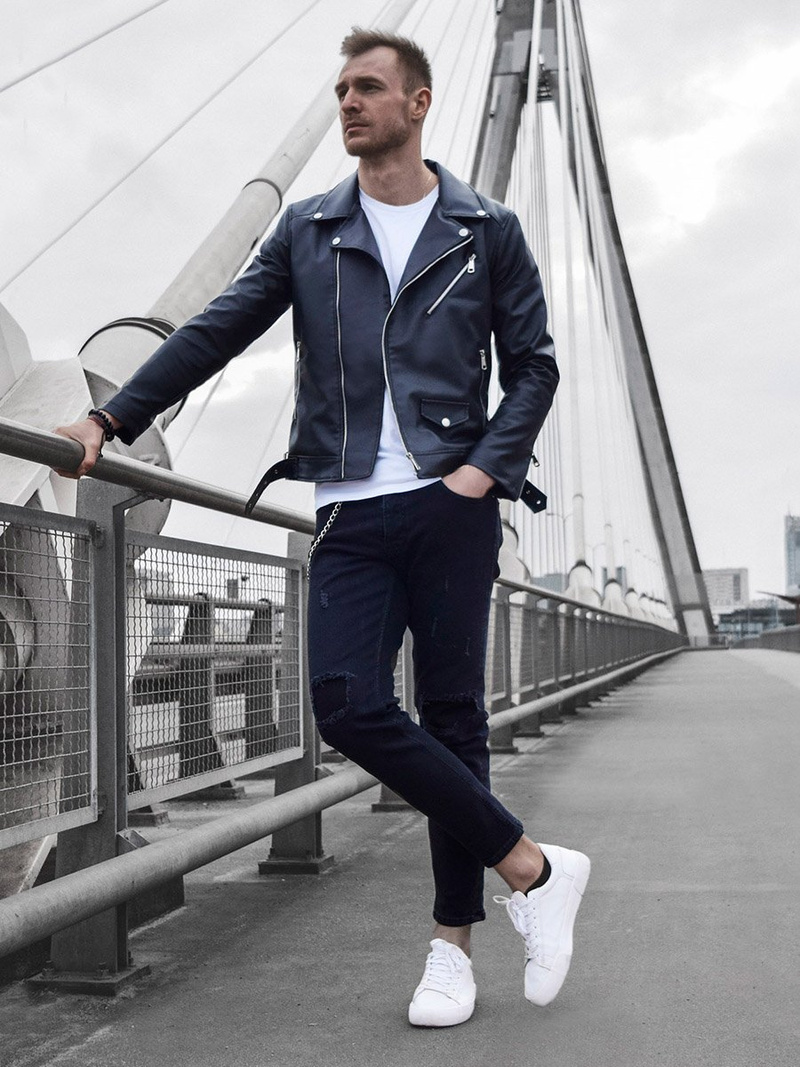 Juoda vyriška odinė striukė OZONEE O/5625Z