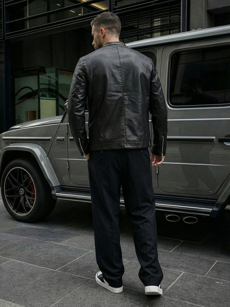 Juoda vyriška odinė striukė OZONEE JS/11Z8021