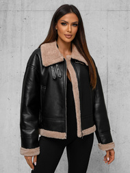 Juodai-smėlinis moteriška odinė striukė OZONEE JS/11Z8176Z