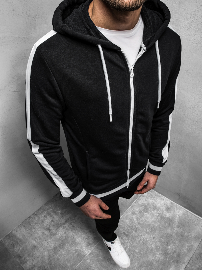 Juodas vyriškas džemperis su gobtuvu OZONEE A/1009Z