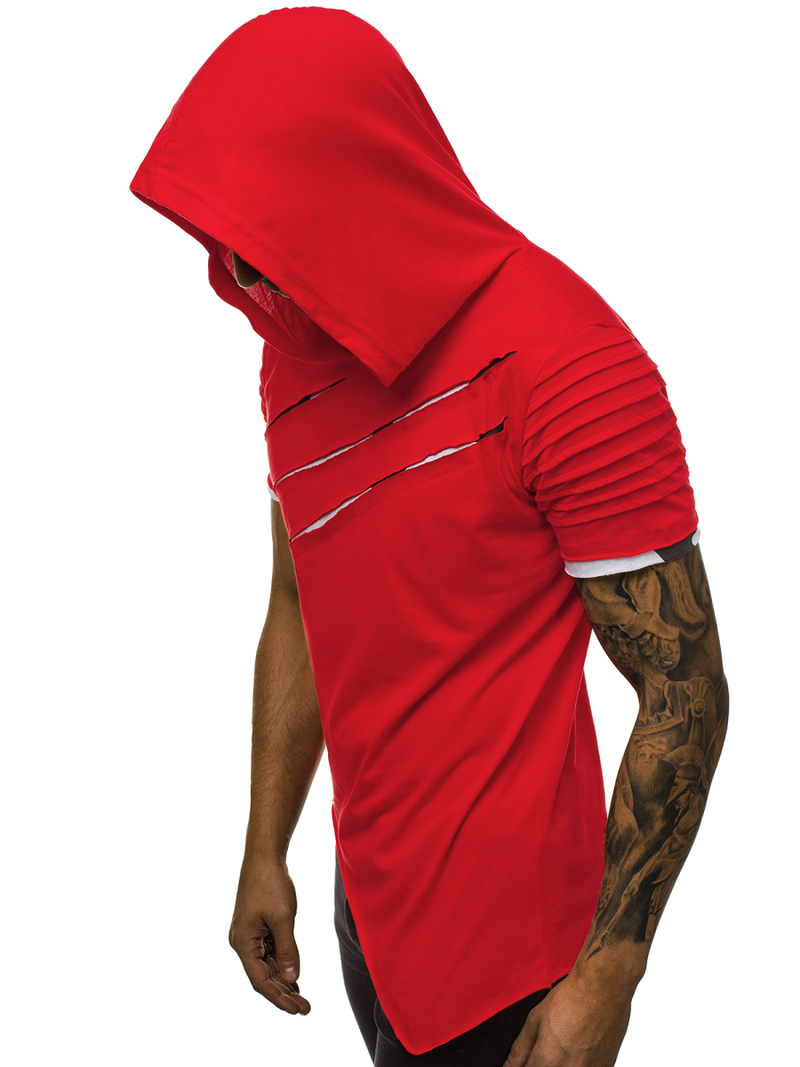 Raudoni vyriški marškinėliai su gobtuvu OZONEE O/1187XZ