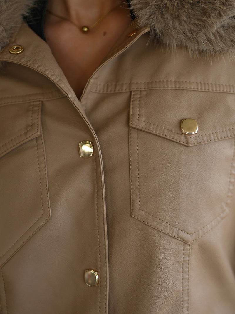 Smėlinis moteriška odinė striukė OZONEE JS/61M8513/84