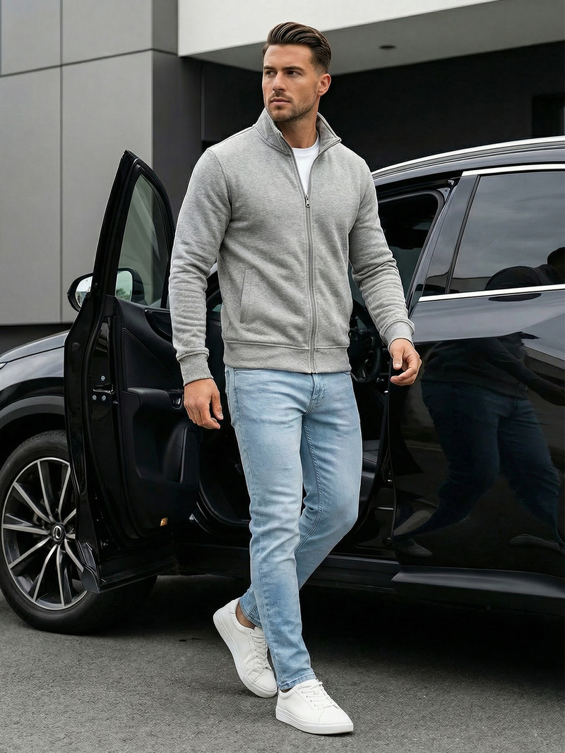 Pilkas vyriškas džemperis su užtrauktuku OZONEE JS/2002Z