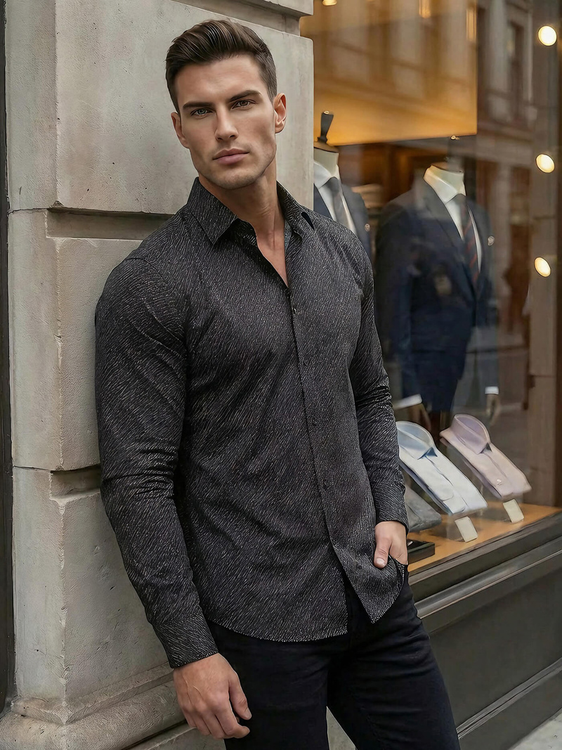 Juodi vyriški marškiniai OZONEE V/V184Z