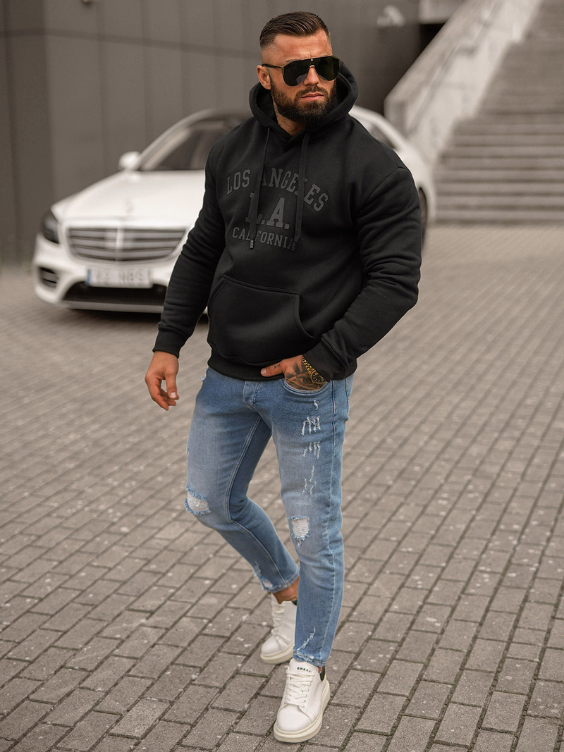 Juoda vyriškas džemperis su gobtuvu OZONEE JS/8B1356/3