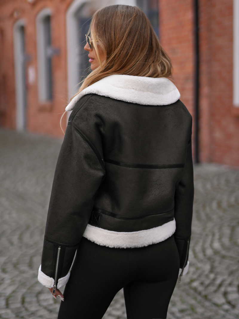 Juoda Moteriška Odinė Striukė OZONEE JS/11Z8256