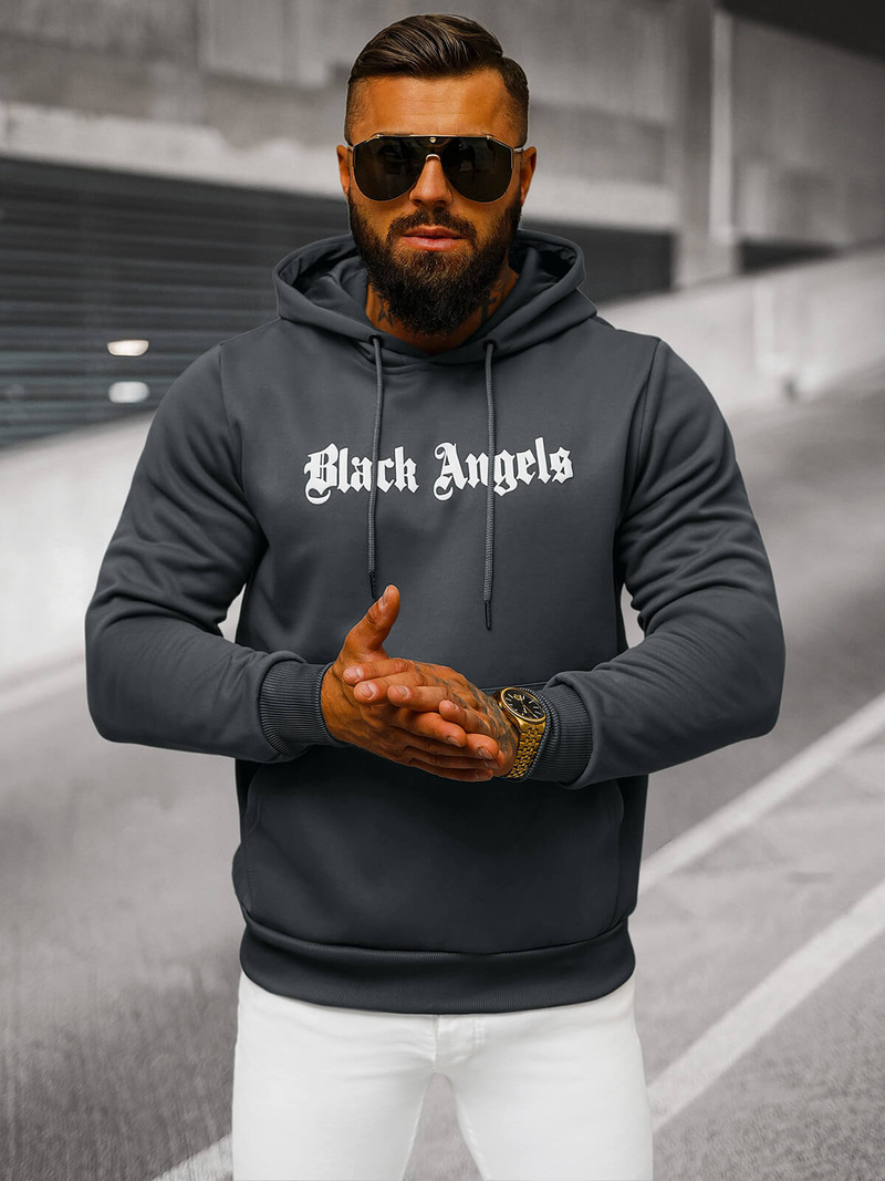 Grafitinis vyriškas džemperis su gobtuvu OZONEE JS/27B6509/5