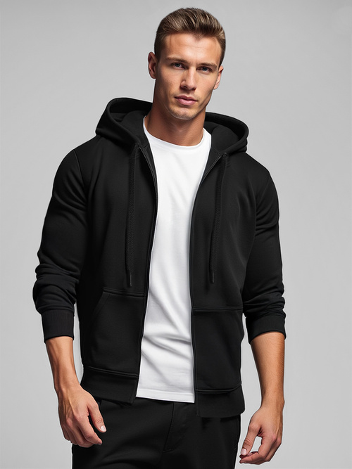 Juodas vyriškas džemperis su gobtuvu OZONEE JS/2008