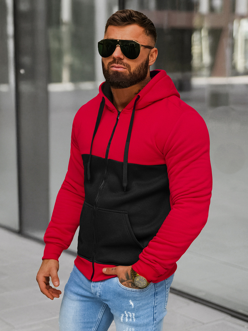 Raudona vyriškas džemperis su gobtuvu OZONEE JS/8B1336/18