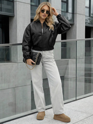 Juoda Moteriška Odinė Striukė OZONEE JS/11Z8281Z