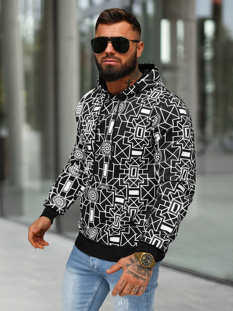 Juodas vyriškas džemperis su gobtuvu OZONEE JS/8B1236/3