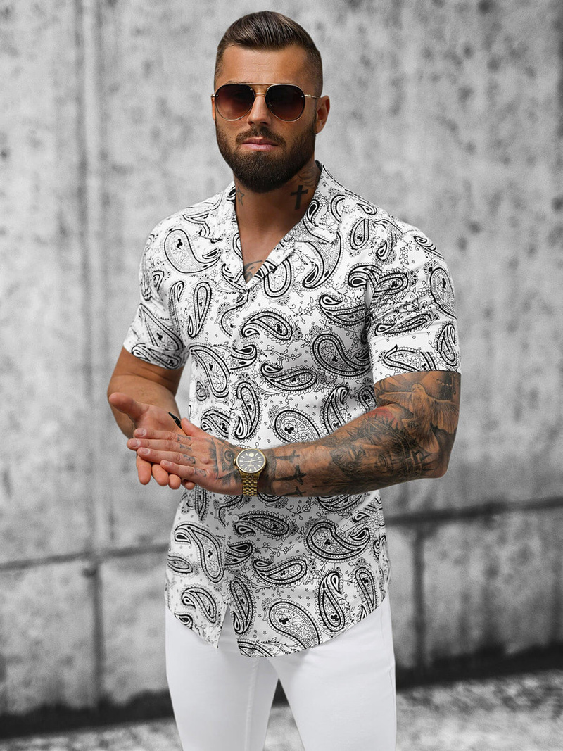 Balta vyriški marškiniai trumpomis rankovėmis OZONEE E/1400/621