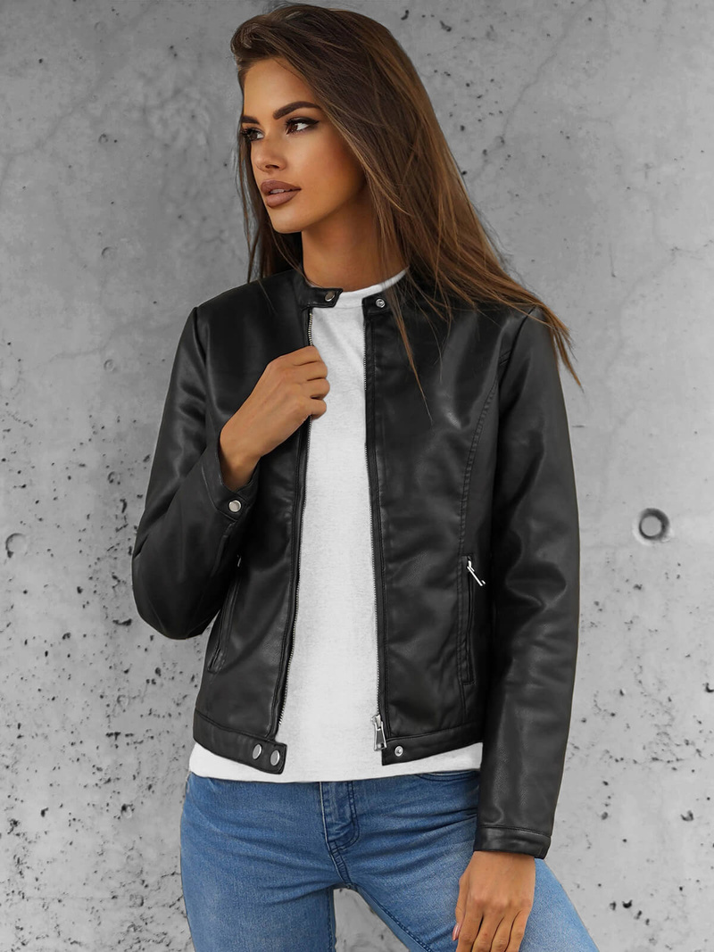 Juoda Moteriška Odinė Striukė OZONEE JS/11Z8008Z