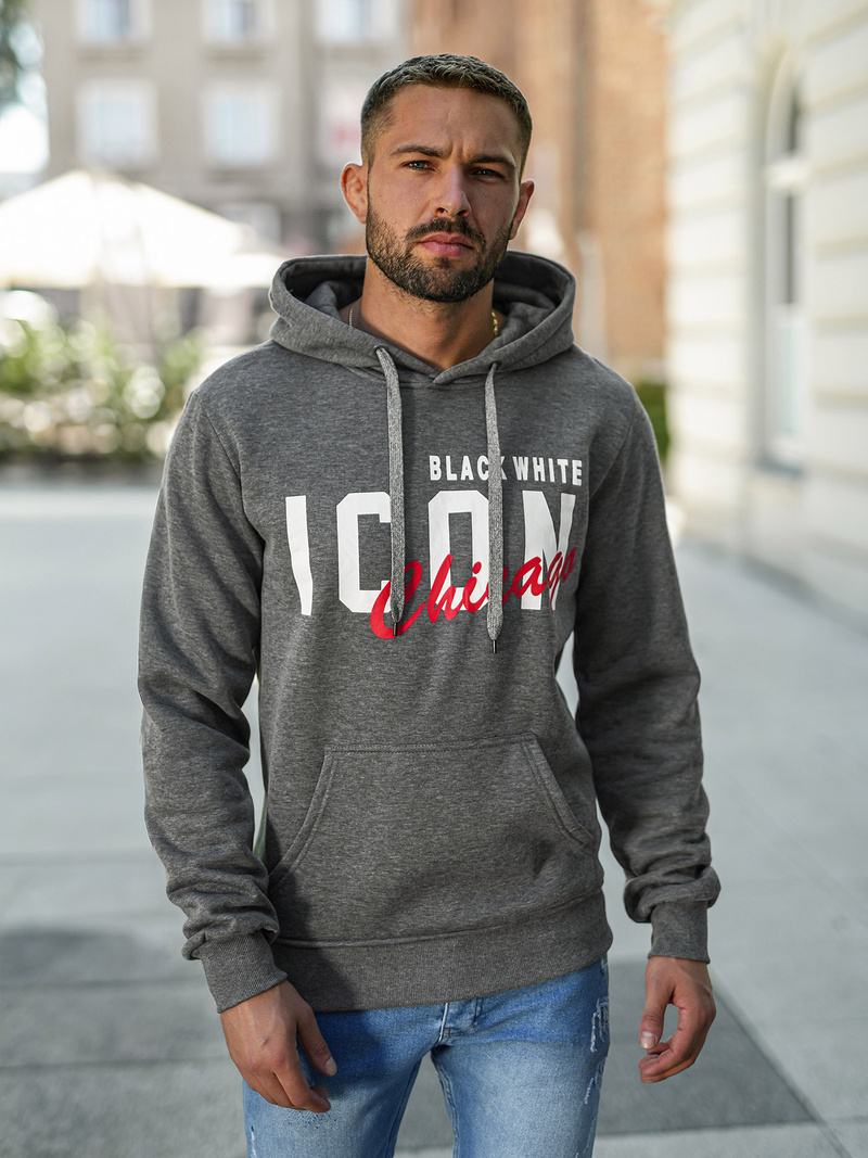 Grafitinis vyriškas džemperis su gobtuvu OZONEE JS/8B1736/5