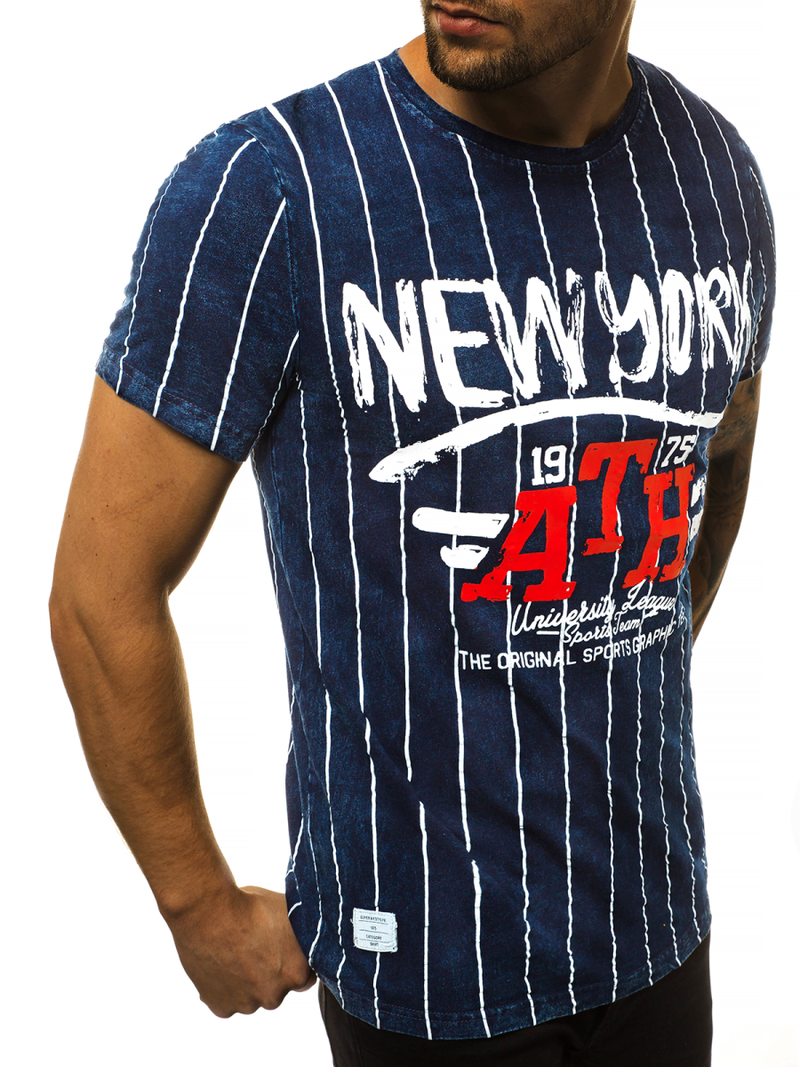 Tamsiai mėlyni vyriški marškinėliai OZONEE HFM/017