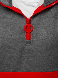 Grafitai-raudonas moteriškas džemperis su gobtuvu OZONEE JS/KSW2030