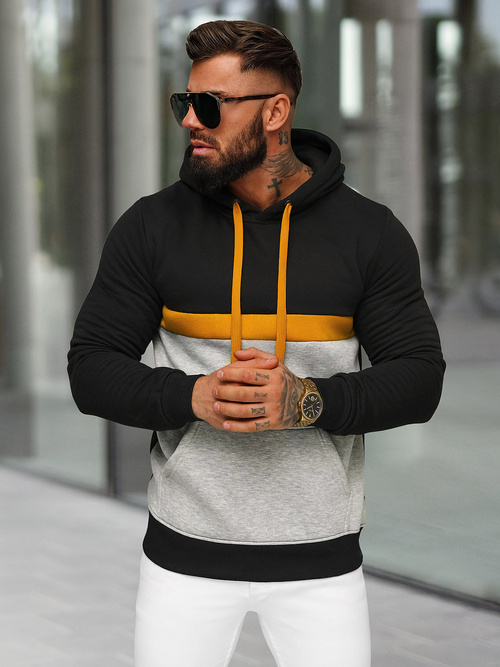 Juoda vyriškas džemperis su gobtuvu OZONEE JS/8B1319/3