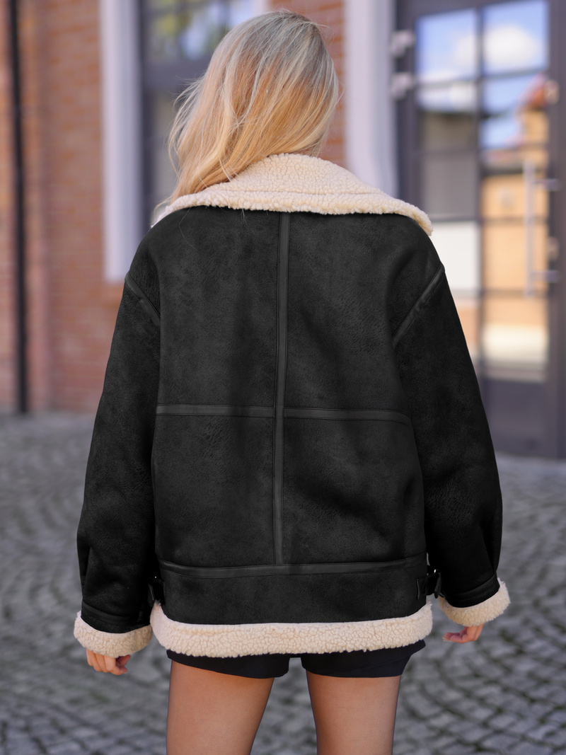 Juodai-smėlinis moteriška odinė striukė OZONEE JS/61M8502/392B