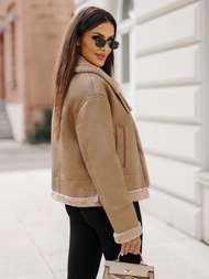 Smėlinis Moteriška Odinė Striukė OZONEE JS/11Z8176